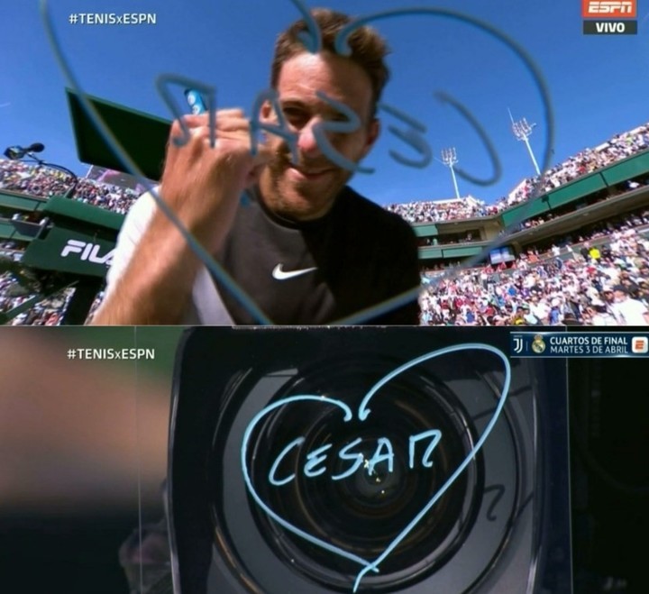 Del Potro y el recuerdo para su perro César. Foto: Captura ESPN.