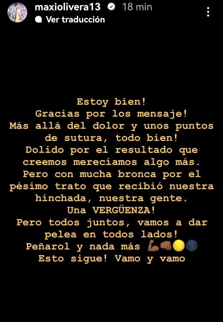 El mensaje de Olivera tras el piedrazo que le arrojó la hinchada de Rosario Central.