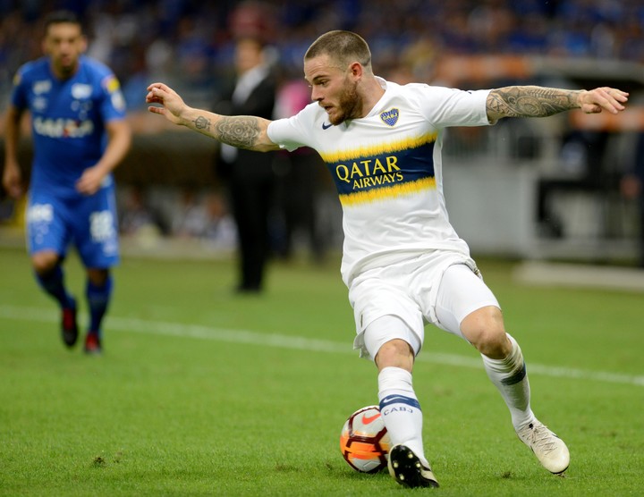 Nahitan Nandez, protagonista del último Cruzeiro-Boca en el Mineira. Foto: AP Photo/Eugenio Savio