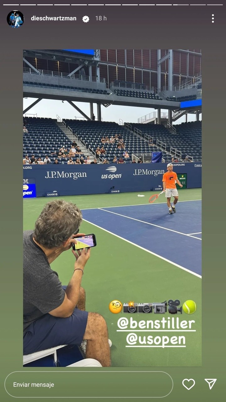 Ben Stiller, en un entrenamiento de Schwartzman en el US Open de 2021.