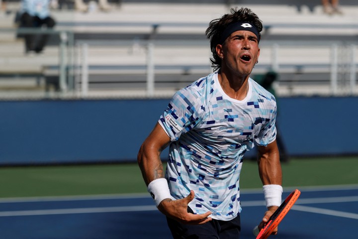 El festejo de Comesaña tras vencer al francés Humbert en el US Open. Foto: Geoff Burke-USA TODAY Sports