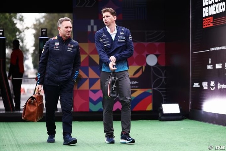 Christian Horner y James Vowles ingresando al paddock del Gran Premio de México.