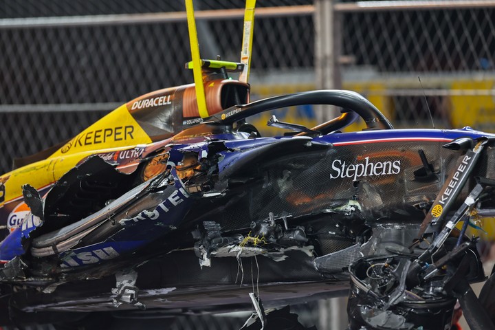 Destrozado. Así había quedado el Williams de Colapinto. Foto: Xinhua