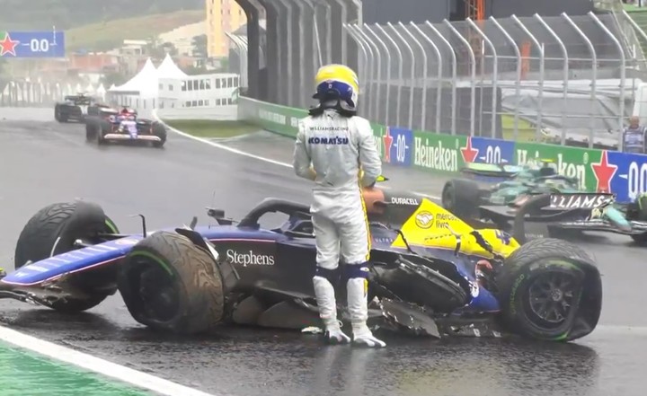 Franco Colapinto y su primer gran revés en la Fórmula 1, bajo la lluvia, en el Gran Premio de San Pablo.