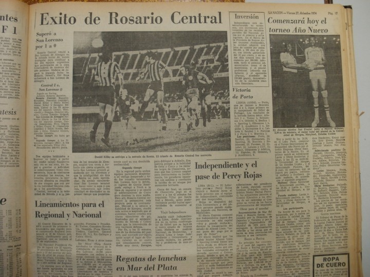 El 26 de diciembre, Central venció 1-0 a San Lorenzo. buenos aires  triangular por cupo copa libertadores 1974 futbol futbolistas partidos triangular