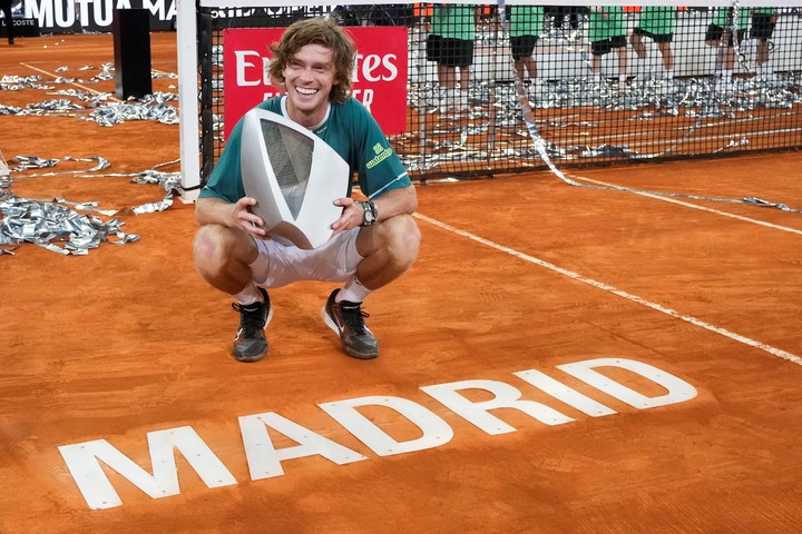 Rublev ganó este año en Madrid su segundo Masters 1000. Foto AP Photo/Manu Fernandez