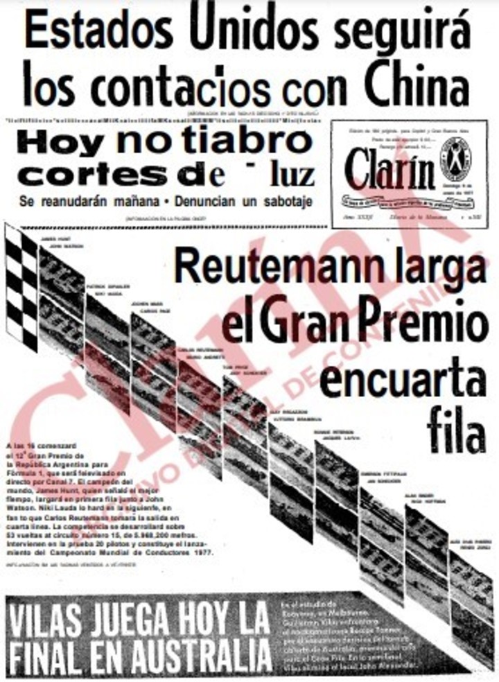 La tapa del domingo 9 de enero de 1977, el día del primer GP de Argentina durante la dictadura más sangrienta.