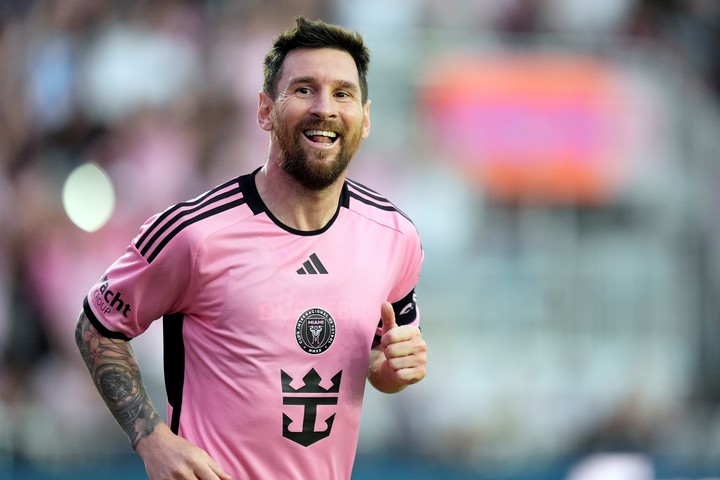 Lionel Messi festejando uno de sus goles en Inter Miami. (AP Photo/Rebecca Blackwell, File)