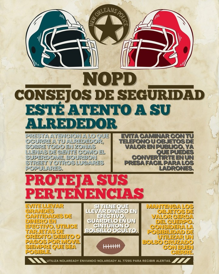 Los consejos de la policía local en la previa del Super Bowl en Nueva Orleans.