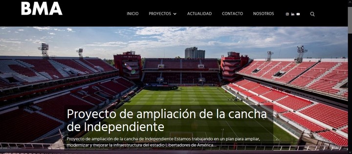 La empresa BMA estará a cargo de la ampliación de la cancha de Independiente y ya lo anunció en su web.