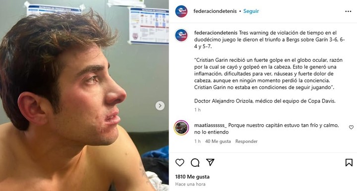 La publicación de la Federación de Tenis de Chile, tras el incidente. Foto @federaciondetenis