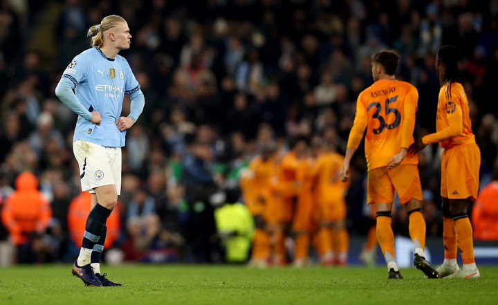 Los dos goles de Erling haaland no fueron suficientes para evitar la derrota de Manchester City frente a Real Madrid. Foto: Adam Vaughan / EFE / EPA.