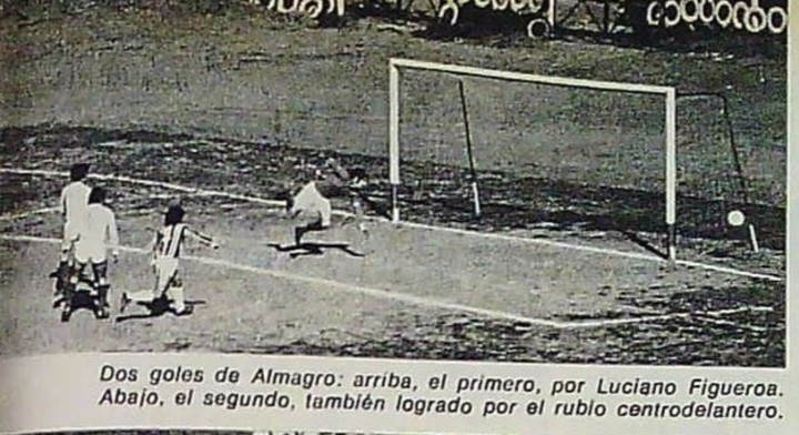 El primer gol de Almagro ante Los Andes, marcado por Luciano Figueroa, en agosto de 1976.