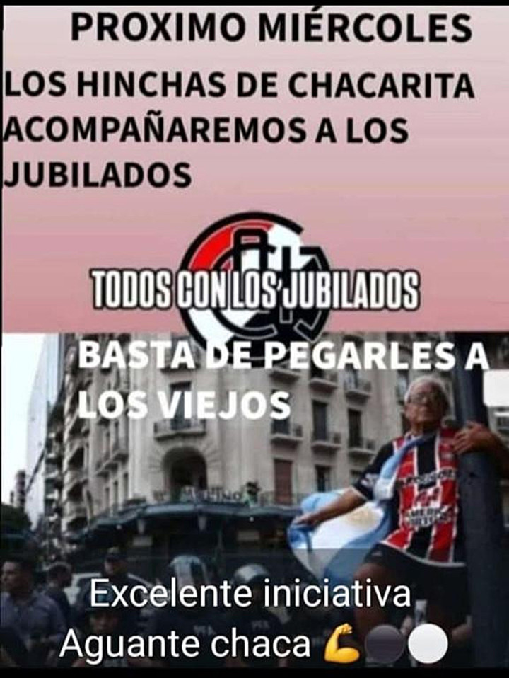 Hinchas de Chacarita convocan a la marcha de jubilados