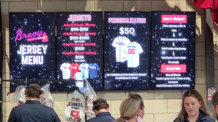 Los precios de las camisetas de los Braves, con sus diferentes formatos.