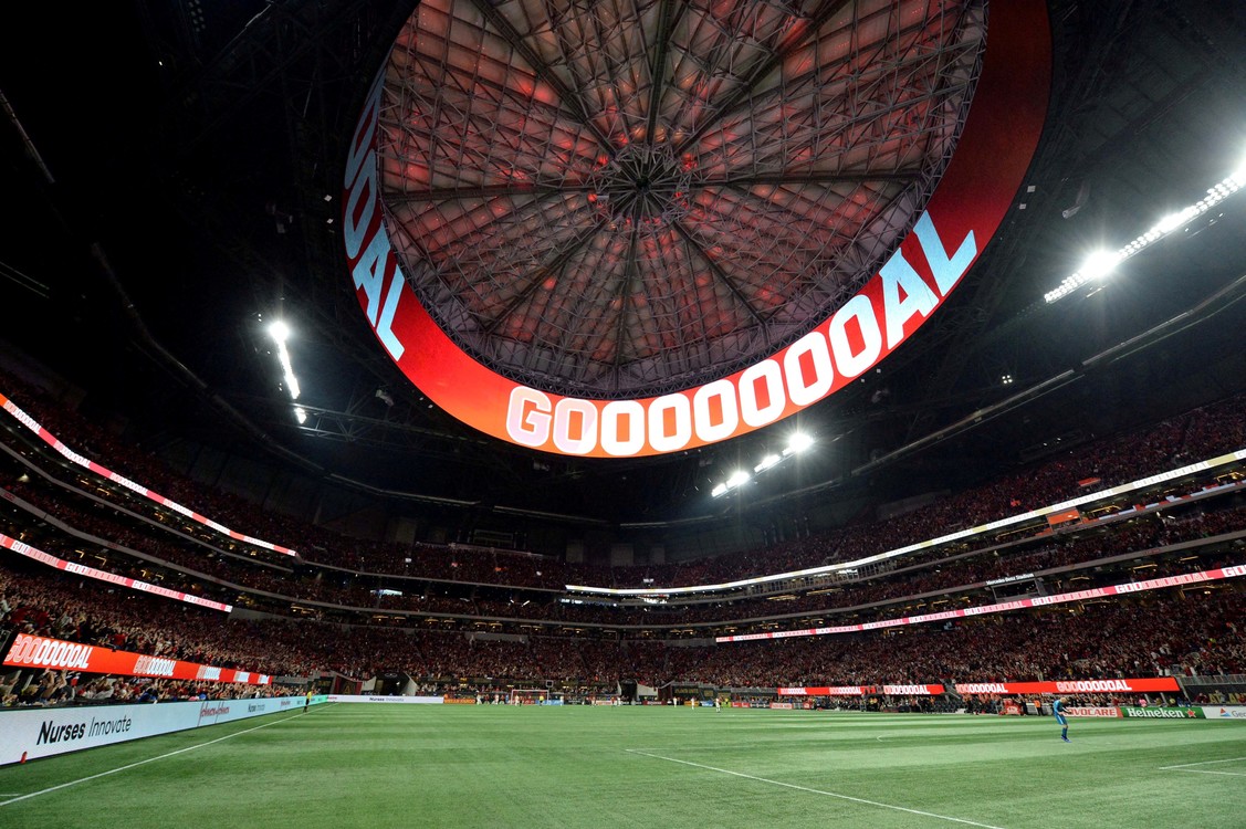 FILE PHOTO: General view of the 12 stadiums set to host the 2025 Club World Cup
Nov 25, 2018; Atlanta, GA, USA; General view of the field after Atlanta United forward Josef Martinez (not pictured) scored against the New York Red Bulls during the first half of the first leg of the MLS Eastern Conference Championship at Mercedes-Benz Stadium. Mandatory Credit: John David Mercer-USA TODAY Sports/File Photo